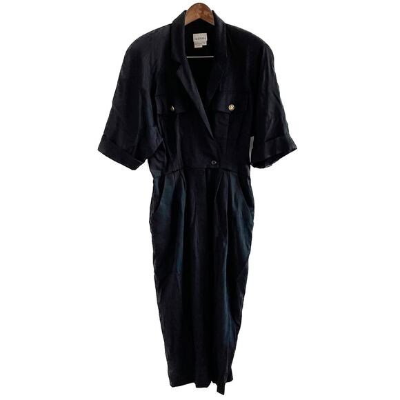 Vintage military safari button front pleated waist dress/tunic top size 10/M - Picture 2 of 10